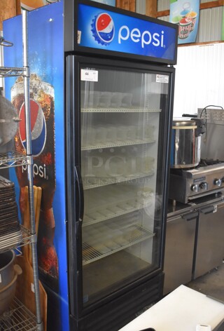 2018 True GDM-26-HC-TSL01 Metal Commercial Single Door Reach In Cooler Merchandiser w/ Poly Coated Racks. 115 Volts, 1 Phase. Tested and Working!