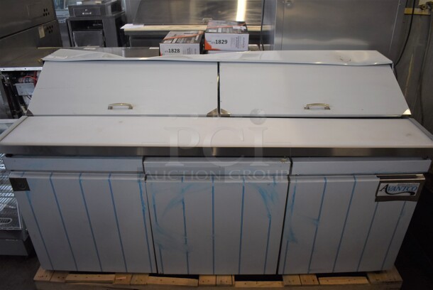 BRAND NEW SCRATCH AND DENT! 2022 Avantco 447APST72 Stainless Steel Commercial Sandwich Salad Prep Table Bain Marie Mega Top. 115 Volts, 1 Phase. 72.5x31x39. Tested and Working! - Image 1 of 10
