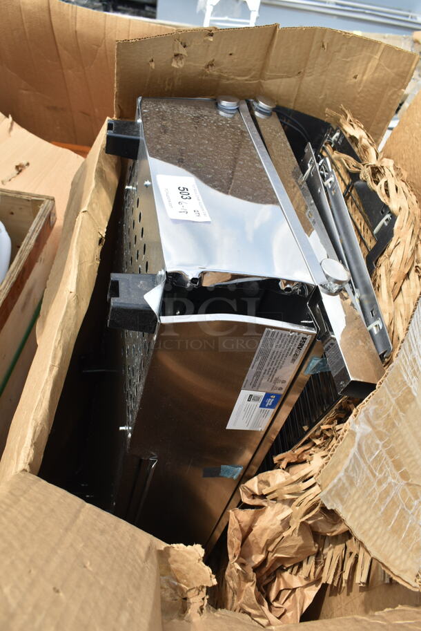 BRAND NEW SCRATCH AND DENT! ServIt 423HDM48SA Stainless Steel 48" Self / Full Service 3 Shelf Countertop Heated Display Case with Sliding Doors. See Pictures For Damage and Glass Is All Broken/Missing.  - Image 2 of 3