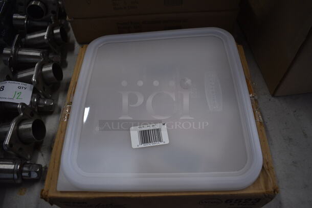 ALL ONE MONEY! Lot of 6 BRAND NEW IN BOX! Rubbermaid White Poly Lids! 11.5x10.5x0.5 - Image 1 of 2