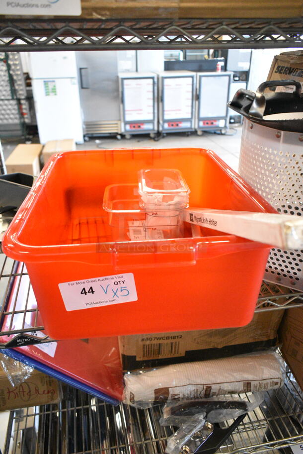 5 BRAND NEW SCRATCH AND DENT! Items Including 2142SFSCW Cambro CamSquares® Classic 2 Qt. Clear Square Polycarbonate Food Storage Container, 2 247FP194CL Vigor 1/9 Size Clear Polycarbonate Food Pan - 4" Deep, 407KRMAG24 Choice 24" Magnetic Knife Holder / Strip with Hooks, 27140379 Carlisle 4037900 Sparta Spectrum 3"W Boar Bristle Pastry / Basting Brush with Hook, Red Bus Bin. 5 Times Your Bid!  - Image 3 of 12
