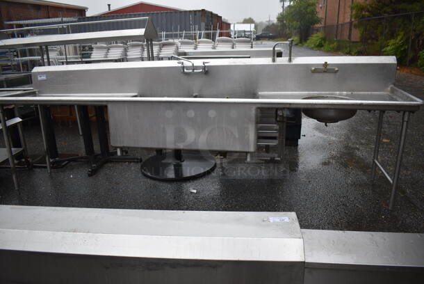 Stainless Steel 2 Bay Sink w/ Faucet, Handles, Right Side Sink Basin and Left Side Drain Board. 144x31x46 - Image 2 of 6