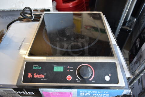 Mr Induction SR-181C Stainless Steel Commercial Countertop Electric Powered Single Burner Induction Range. 120 Volts, 1 Phase. 