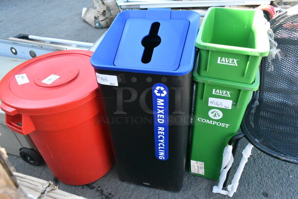 4 BRAND NEW SCRATCH AND DENT! Trash Cans Including 2 Lavex Green Slim Jim Trash Cans, Lavex 475TCRND32RD 32 Gallon Red Round Commercial Trash Can. 4 Times Your Bid! - Image 2 of 11