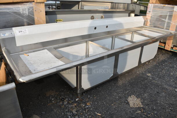 BRAND NEW SCRATCH AND DENT! Steelton 522CS31818LR 90" 18-Gauge Stainless Steel Three Compartment Commercial Sink with 2 Drainboards - 18" x 18" x 12" Bowls. No Legs.  - Image 3 of 9