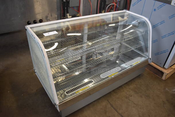 BRAND NEW SCRATCH AND DENT! Avantco 360BCDI48W Metal Commercial Countertop White Curved Refrigerated Drop-In Countertop Bakery Display Case Merchandiser. See Pictures For Damage To Left Glass Pane. 110-120 Volts, 1 Phase. 48x24x27. Tested and Working! - Image 3 of 8