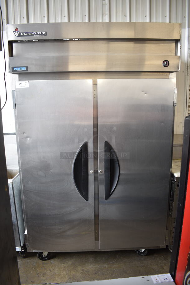 Victory R-2 Stainless Steel Commercial 2 Door Reach In Cooler w/ Poly Coated Racks on Commercial Casters. 115 Volts, 1 Phase. Tested and Powers On But Does Not Get Cold - Image 1 of 8