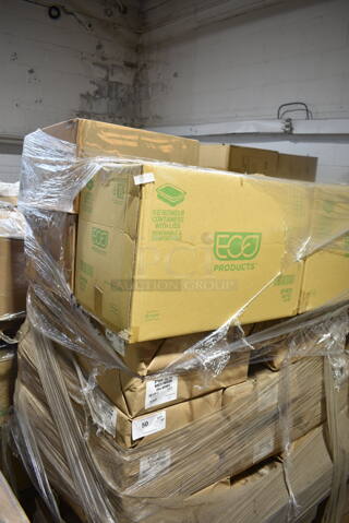 PALLET LOT of 39 BRAND NEW Boxes Including Eco Products EP-RC16 16 oz. PLA Plastic Compostable Rectangular Deli Container and Lid - 300/Case, 8x13 White Freezer #25 Bundle. 39 Times Your Bid! 