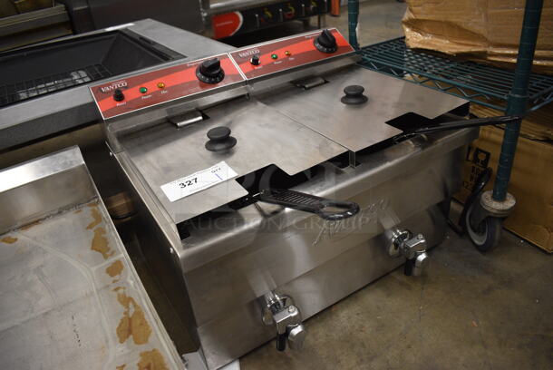Avantco 177F202 Stainless Steel Commercial Countertop Dual Tank Electric Powered Fryer w/ 2 Metal Baskets and 2 Lids. 208/240 Volts. 23x18x17 - Image 2 of 8
