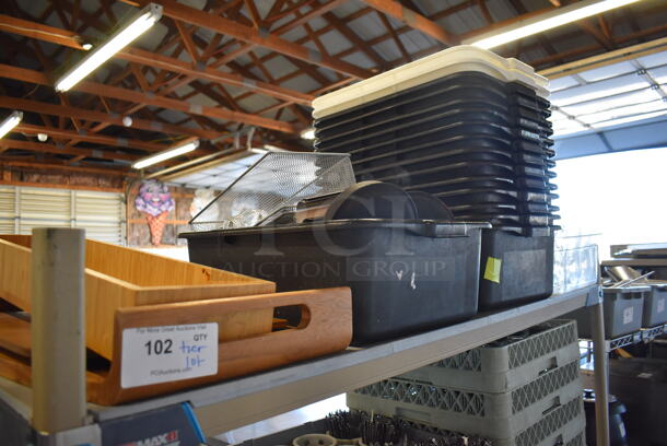 ALL ONE MONEY! Tier Lot of Various Items Including Wooden Trays and Poly Bus Bins!