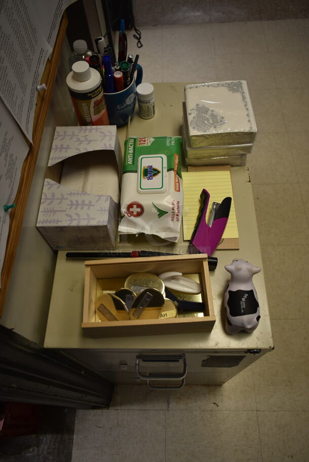 Hon Tan Metal 2 Drawer Filing Cabinet w/ Contents. (dish room) - Image 3 of 5