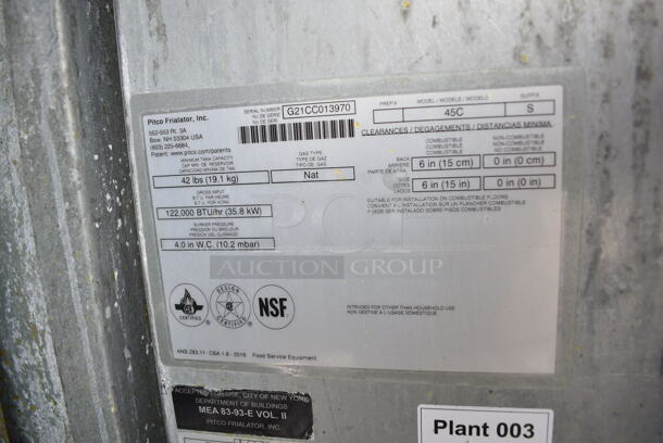 2021 Pitco Frialator 45C Stainless Steel Commercial Floor Style Natural Gas Powered Deep Fat Fryer. 122,000 BTU.  - Image 6 of 6