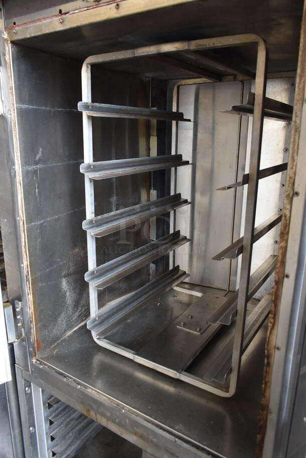 Baxter Stainless Steel Commercial Electric Powered Floor Style Mini Rotating Rack Oven on Double Pan Rack w/ Commercial Casters. 250 Volts, 3 Phase.  - Image 5 of 10