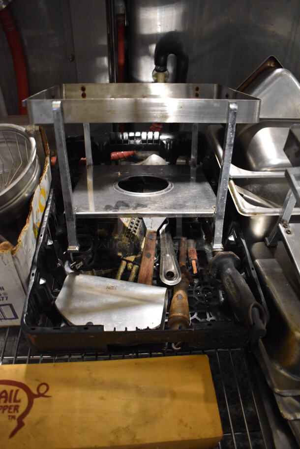 ALL ONE MONEY! Tier Lot of Various Items Including Chafing Dish Frames, Brew Basket, Utensils and Pig Tail Food Flipper  - Image 5 of 7