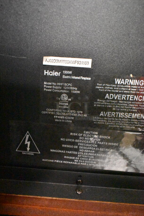 BRAND NEW SCRATCH AND DENT! Haier HHF15CPC 5,200 BTU Fireplace Infrared Zone Heater with Dark Oak Finish. 115 Volts, 1 Phase. Tested and Working! - Image 5 of 5