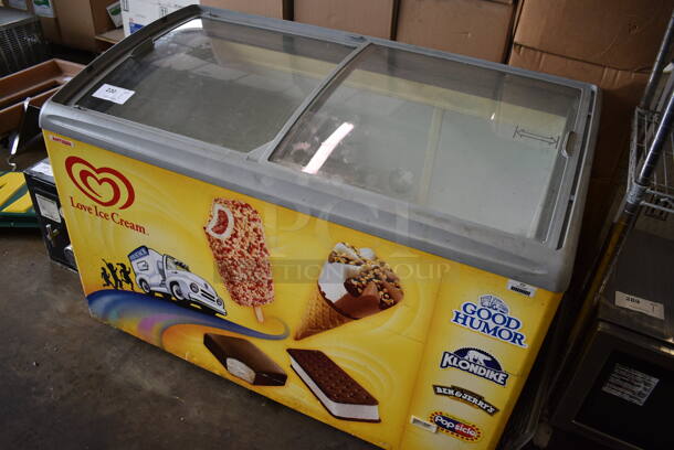 Metal Commercial Novelty Ice Cream Freezer Merchandiser w/ Sliding Lids on Commercial Casters. 49x25x35. Tested and Working! - Image 2 of 5