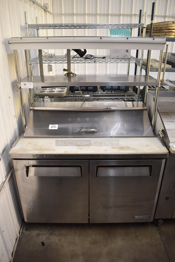 Turbo Air MST-48 Stainless Steel Commercial Sandwich Salad Prep Table Bain Marie Mega Top w/ Over Shelf on Commercial Casters. 115 Volts, 1 Phase. 48x30.5x67.5. Tested and Powers On But Does Not Get Cold