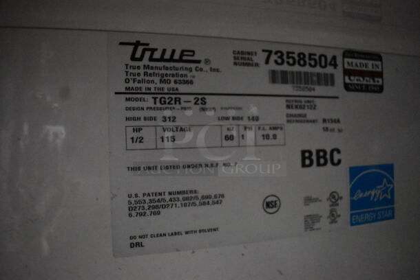 2012 True TG2R-2S Commercial Stainless Steel Floor Style 2 Door Reach In Cooler With Polycoated Racks. 115V/Phase 1. Tested And Working - Image 5 of 5