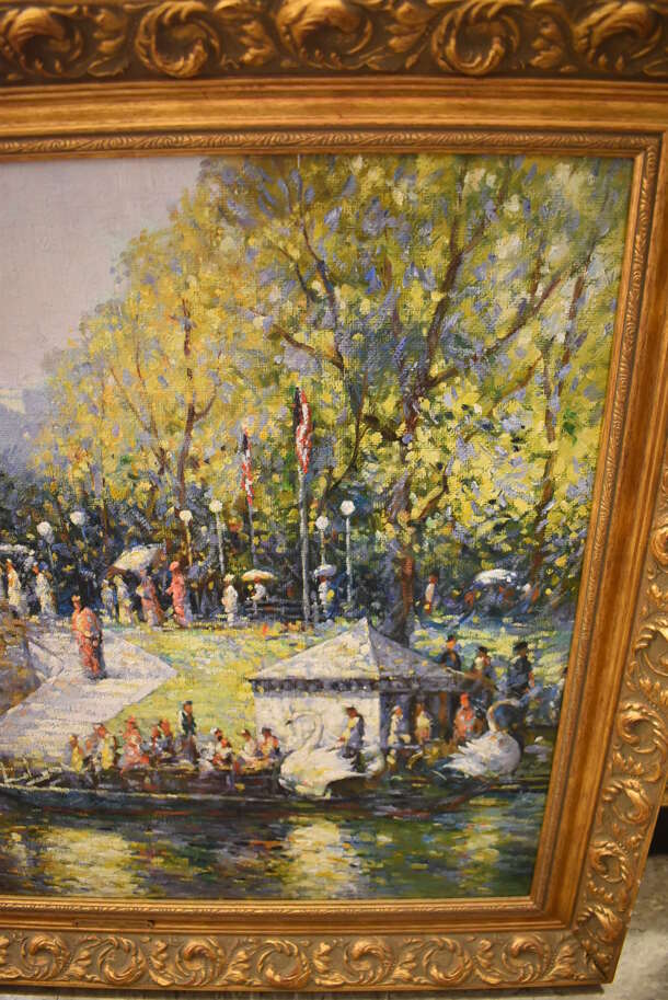 Framed Canvas Painting Reproduction of Boston Public Gardens by John C Terelak From Art Dealer Ed Mero! - Image 4 of 10