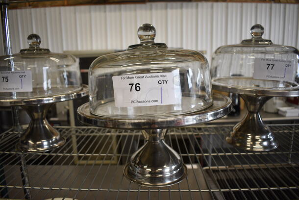 Metal Cake Stand w/ Glass Dome Lid. 13x13x11.5