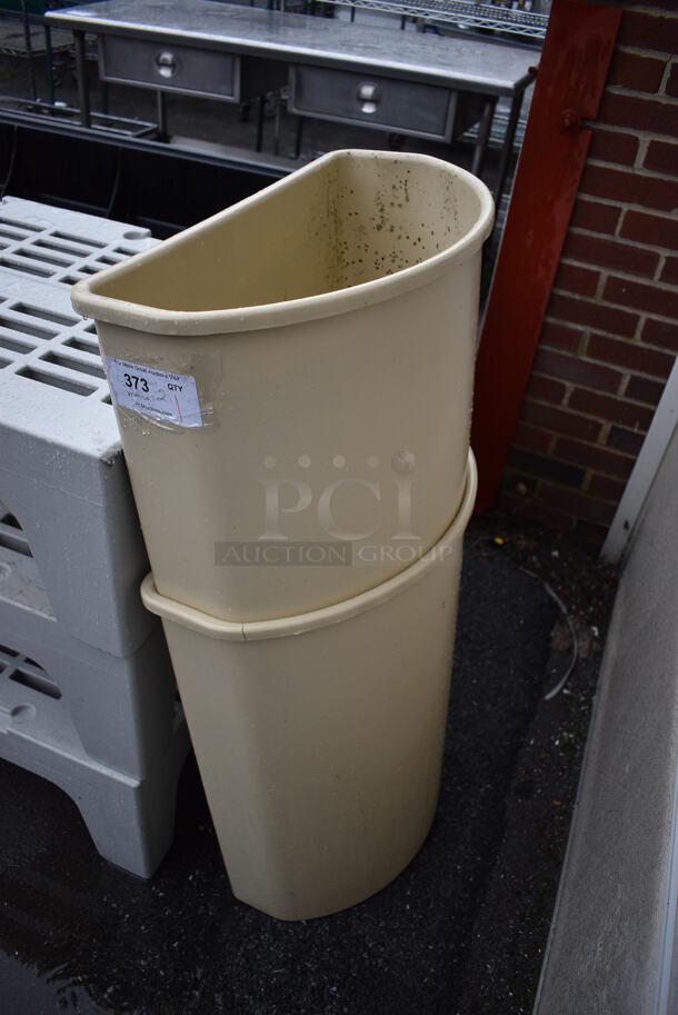 2 Tan Poly Trash Cans. 22x11x29. 2 Times Your Bid!