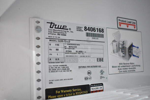 2015 True GDM-72-LD Metal Commercial 3 Door Reach In Cooler Merchandiser w/ Poly Coated Racks. 115 Volts, 1 Phase. Tested and Working! - Image 5 of 5