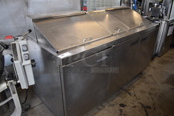 Delfield Stainless Steel Commercial Sandwich Salad Prep Table Bain Marie Mega Top on Commercial Casters. Missing 1 Lid Piece. 72x32x46. Tested and Working!