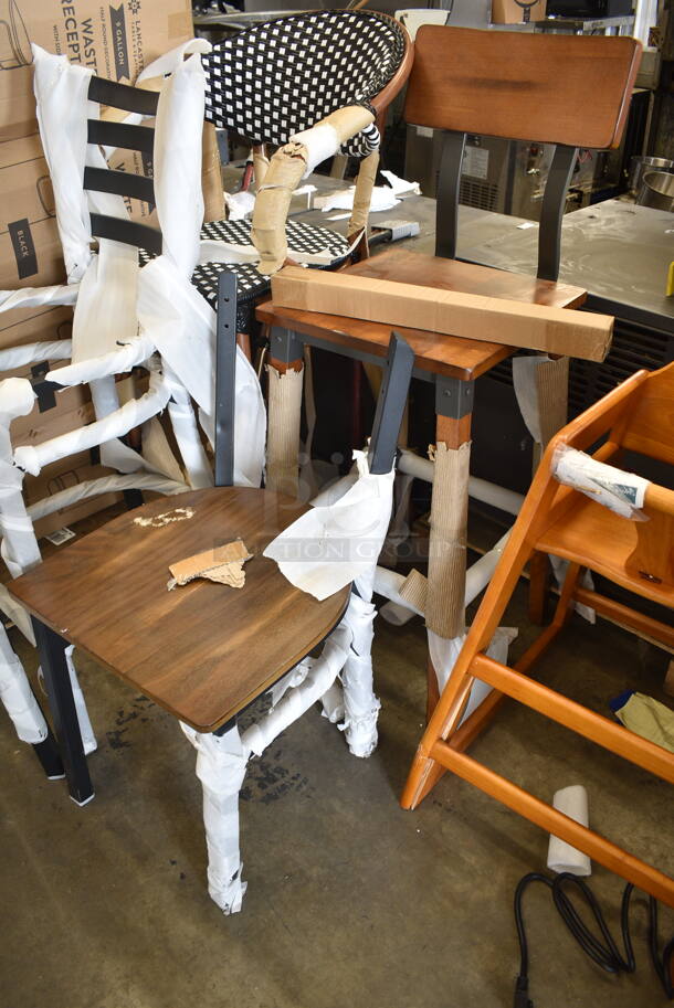 10 BRAND NEW SCRATCH AND DENT! Lancaster Table & Seating Dining Height Chair Frames, Bar Height Chair Frames and Wooden High Chair. Includes 164BCROSSBTP, 164BCROSBSFR, 164HIGHCWN. 10 Times Your Bid! - Image 8 of 12