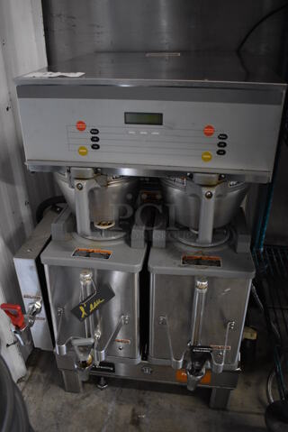 2016 Bunn DUAL SH DBC Stainless Steel Commercial Countertop Dual Coffee Machine w/ Hot Water Dispenser, 2 Coffee Servers and 2 Brew Baskets. 120/208 Volts, 1 Phase. 21x26x32
