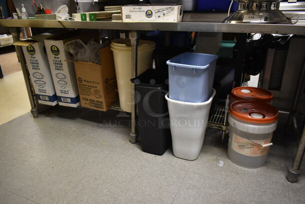 ALL ONE MONEY! Lot of Various Items Including Paper Products, Poly Trash Cans and Wire Dunnage Rack. (dish room) - Image 1 of 3