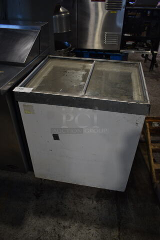 Metal Commercial Chest Freezer Merchandiser on Commercial Casters. Tested and Working!