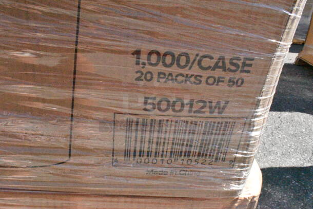 22 BRAND NEW Boxes Including 128HDLDBULK Choice Heavy Duty Microwavable Translucent Plastic Deli Container Lid - 480/Case, 500TO883C3 Choice 8" x 8" x 3" Microwaveable 3-Compartment Black / Clear Plastic Hinged Container - 100/Case, 500TO883 Choice 8" x 8" x 3" Microwaveable 1-Compartment Black / Clear Plastic Hinged Container - 100/Case, 395SP10 EcoChoice Compostable Sugarcane / Bagasse 10" x 10" Square Plate - 300/Case, 245WEDGEPZZA Choice White Clay Coated Clamshell Pizza Slice Box - 400/Case, DBP09HAM2015 Dixie Plates, 50012W Choice 12 oz. White Poly Paper Hot Cup - 1000/Case, 2 Box 394EN554XL Noble Products Low Dermatitis Potential Nitrile Exam Grade 4 Mil Textured Gloves - 1000/Case, 130BKFKSNSPH Choice Black Heavy Weight Wrapped Plastic Cutlery Pack with Napkin and Salt and Pepper Packets - 500/Case, 2 Box 129MCR32B Choice 32 oz. Black Round Microwavable Heavy Weight Container with Lid 7 1/4" - 150/Case. 22 Times Your Bid!  - Image 9 of 12