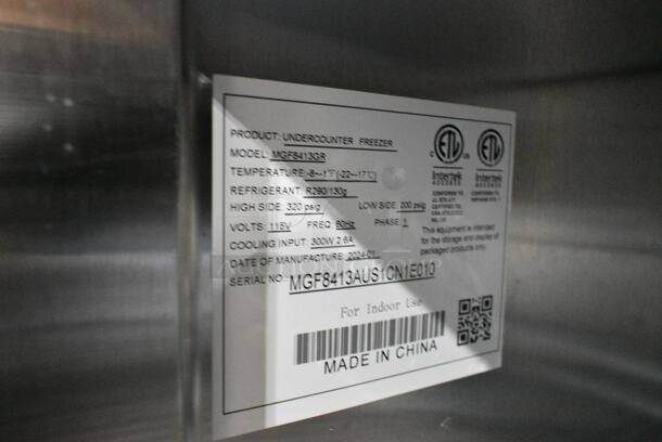 2024 Migali MGF8413GR Stainless Steel Commercial 2 Door Work Top Freezer on Commercial Casters. 115 Volts, 1 Phase. Tested and Working! - Image 3 of 5