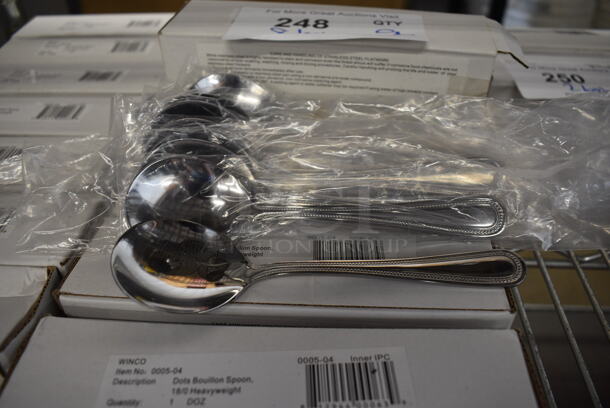 2 Boxes of 12 BRAND NEW! Winco 0005-04 Stainless Steel Dots Bouillon Spoons. 6