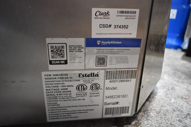 BRAND NEW SCRATCH AND DENT! Estella 348EDS18D Stainless Steel Commercial Countertop Two Stage Dough Sheeter. 120 Volts, 1 Phase. Tested and Working! - Image 7 of 7