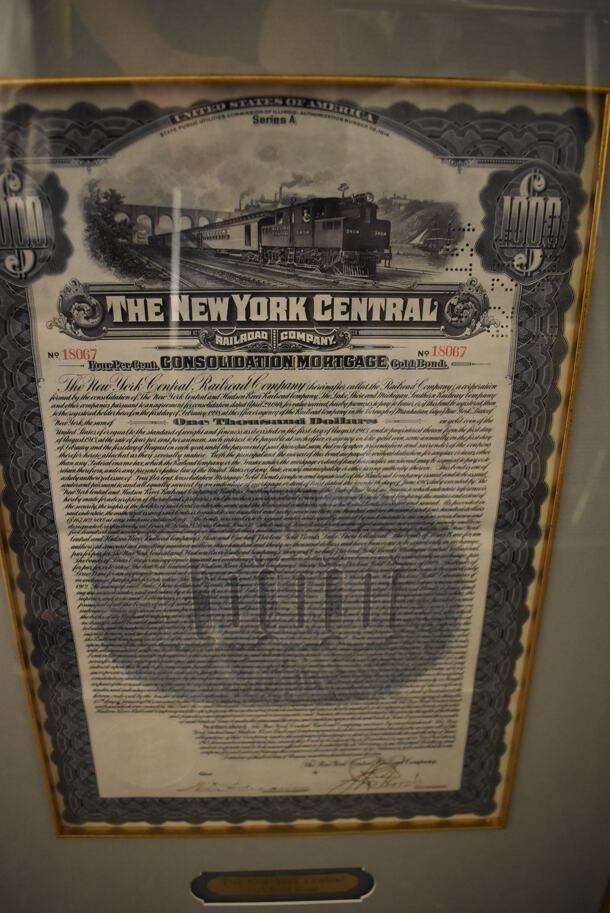 The New York Central 1913 Gold Bond in Black and Gold Frame - Image 4 of 6