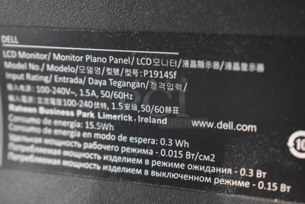 4 Dell P1914Sf 19" Computer Monitors. 100-240 Volts, 1 Phase. 4 Times Your Bid! - Image 10 of 11