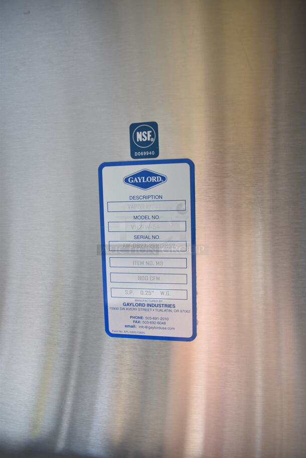 BRAND NEW SCRATCH AND DENT! Gaylord VH2-W-54 Stainless Steel Commercial Steam Hood.  - Image 5 of 5