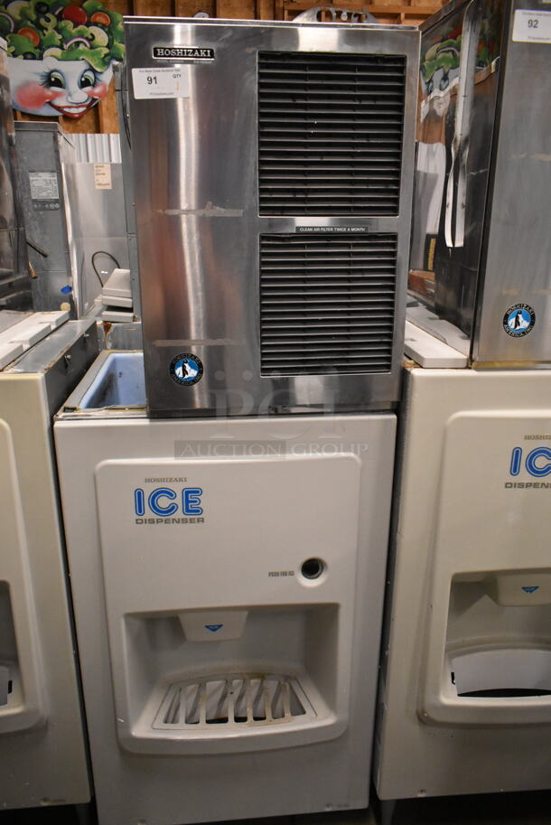 Hoshizaki KM-500MAF Stainless Steel Commercial Ice Head on Hoshizaki DB-200C Hotel Dispenser Ice Bin. 115-120 Volts, 1 Phase. 