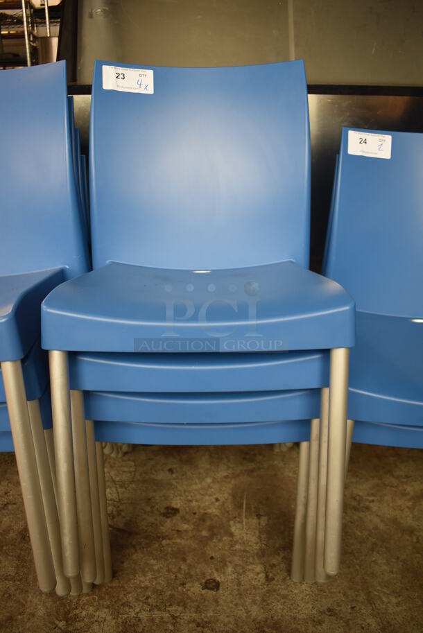 4 Blue Poly Dining Chairs on Gray Legs. 18x18x34. 4 Times Your Bid! - Image 3 of 4