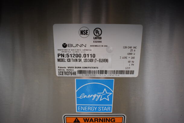 	2019 Bunn Model ICB TWIN SH Stainless Steel Commercial Countertop Double Coffee Machine w/ Hot Water Dispenser. 120/208 Volts, 1 Phase. 20x21x33
 - Image 3 of 5