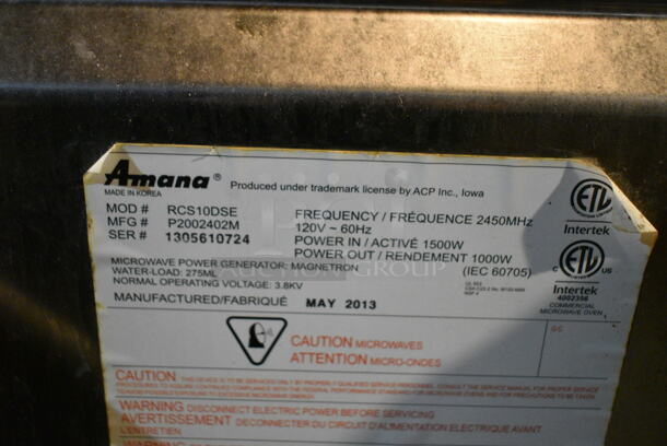 Amana RCS10DSE Stainless Steel Commercial Countertop Microwave Oven. 120 Volts, 1 Phase. This Unit Was In Working Condition When the Restaurant Closed. (basement)  - Image 4 of 4