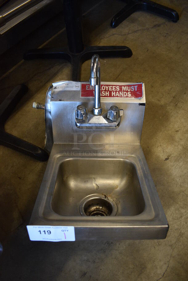 Stainless Steel Commercial Single Bay Wall Mount Sink w/ Faucet and Handles. 12x16x20