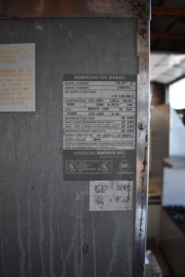 Hoshizaki KM-500MRF Stainless Steel Commercial Ice Head on Commercial Ice Bin and Remote Compressor. 115-120 Volts, 1 Phase. 31x35x77, 22x14x18 - Image 5 of 8