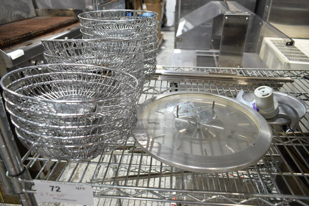 ALL ONE MONEY! Two Tier Lot of Various Items Including Stainless Steel Drop In Bins, Lids, Metal Bread Baskets, Bowls.  - Image 2 of 8
