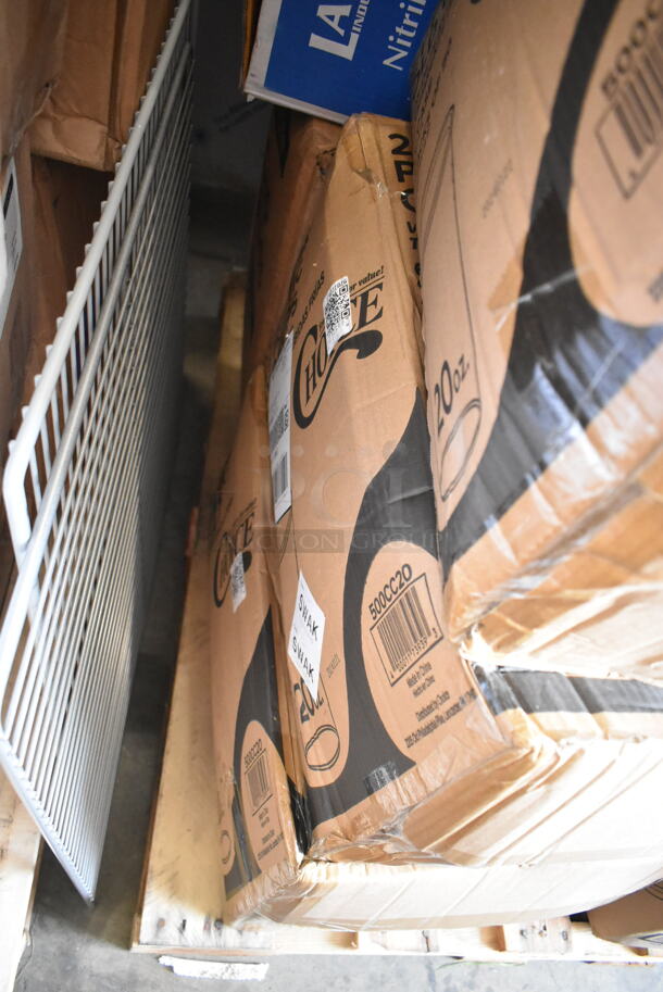 PALLET LOT of 31 BRAND NEW Boxes Including 612D3COMP Choice 8 1/2"x 6 3/8" 3-Compartment Oblong Foil Take-Out Container with Board Lid - 250/Case, 2 Box 130CLKFSNH Visions Individually Wrapped Clear Heavy Weight Cutlery Pack with Napkin - 500/Case, 4 Box 128HDLDBULK ChoiceHD Microwavable Translucent Plastic Deli Container Lid - 480/Case, 346MEDCUP1Z Choice 1 oz. Disposable Polypropylene Graduated Medicine Cup - 5000/Case, 423HLS85SS ServIt HLS85SS 8' Cut-to-Length Ceiling Mount Heat Lamp with Modern Stainless Steel Round Dome Shade, Choice Medicine Cups, 105GC49973 Choice 3 Part Tan and White Carbonless Guest Check with Beverage Lines and Bottom Guest Receipt - 2000/Case, 2 Box 500CC20 Choice Clear PET Customizable Plastic Cold Cup - 20 oz. - 600/Case, Henny Penny 12090 Prime 11" x 19" Filter Pad - 30/Case, 3 Box 433SLINER2BL Baker's Lane 12" x 16" Half Size Silicone Coated Parchment Paper Bun / Sheet Pan Liner Sheet - 1000/Case. 31 Times Your Bid! - Image 7 of 12