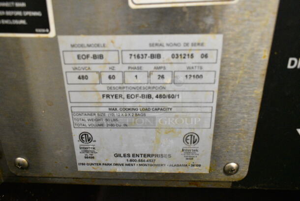 Giles EOF-24 Stainless Steel Commercial Electric Powered 3 Bay Fryer w/ Giles EOF-BIB Dumping Station and 4 Metal Fry Baskets. 480 Volts, 3 Phase. - Image 6 of 12