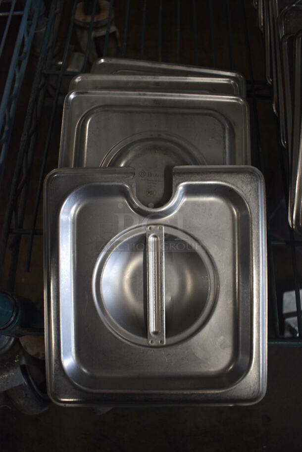 4 Stainless Steel 1/6 Size Drop In Bin Lids. 1 Is Notched. 4 Times Your Bid!