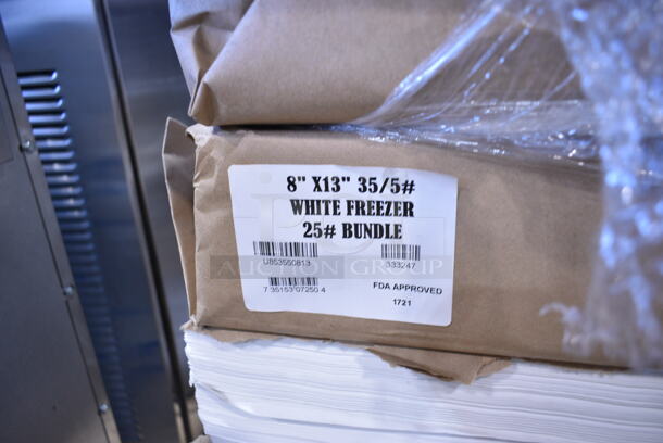 PALLET LOT of 30 BRAND New Boxes Including Approx 25 8"x13" 35/5 White Freezer 25# Bundle Sheets, Eco-Products EP-RC16 16 oz. PLA Plastic Compostable Rectangular Deli Container and Lid - 300/Case, BonFair BF5216 BLK Inserts. 30 Times Your Bid!  - Image 3 of 5