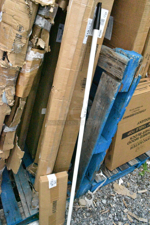 4 BRAND NEW SCRATCH AND DENT! Items Including 450MM, Carlisle 4022002 Sparta 60" White Tapered / Threaded Fiberglass Broom / Squeegee Handle, Regency 460ECPC74 74" NSF Chrome Mobile Shelving Post, Metro, Regency 460EGP86 86" NSF Green Epoxy Post, Regency 460ECPC74 74" NSF Chrome Mobile Shelving Post. May Be Missing Pieces. 4 Times Your Bid!  - Image 3 of 9